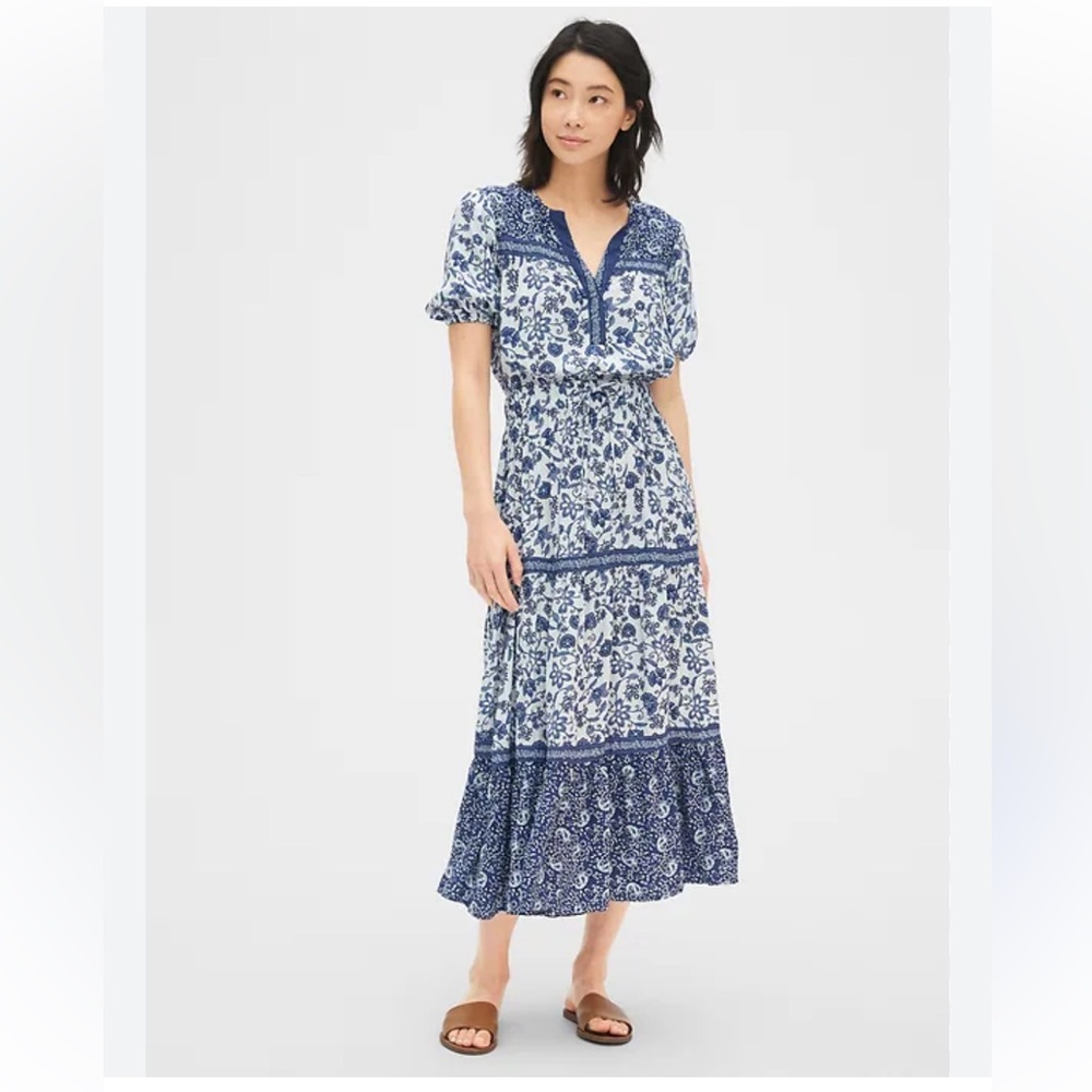 GAP Print Split-Neck Tiered Maxi Dress